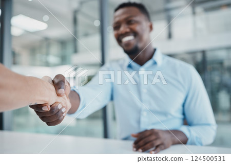 Business people shaking hands with black man for deal, thank you and teamwork success in startup agency. Partnership handshake, meeting collaboration or contract celebration for promotion opportunity Business people shaking hands with black man for deal, thank you and teamwork success in startup agency. Partnership handshake, meeting collaboration or contract celebration for promotion opportunity 124500531