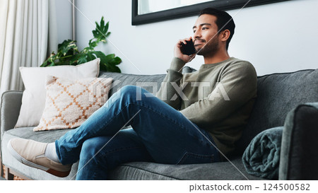 Man, relax and couch with phone call of remote work, discussion and update of financial proposal. Male person, mobile and consulting for finance plan, contact feedback and investment advice at house Man, relax and couch with phone call of remote work, discussion and update of financial proposal. Male person, mobile and consulting for finance plan, contact feedback and investment advice at house 124500582