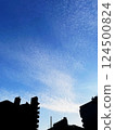 Twilight scale clouds visible between the buildings 124500824