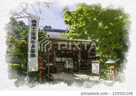 Watercolor painting style: Shinzenji Temple (Jinguji Temple), Kannon Hall, Tarui Town, Gifu Prefecture Watercolor painting style: Shinzenji Temple (Jinguji Temple), Kannon Hall, Tarui Town, Gifu Prefecture 124501199