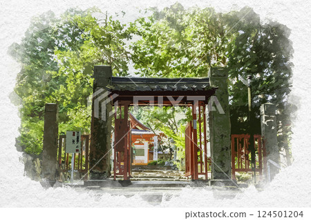 岐阜縣垂井町新善寺山門的水彩畫 岐阜縣垂井町新善寺山門的水彩畫 124501204