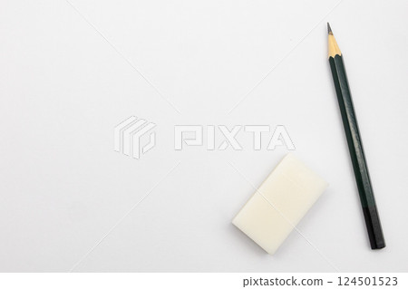Pencil and eraser on white background 124501523
