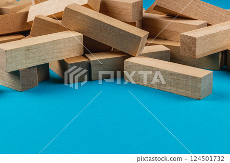 Blocks scattered on a blue surface for creative play 124501732