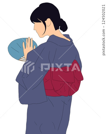 穿yukata的後面觀點的婦女 124502021