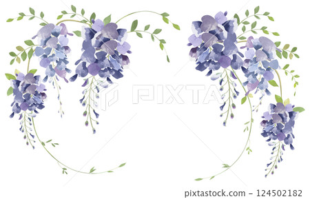 用水彩畫的紫藤花的框架材料 用水彩畫的紫藤花的框架材料 124502182
