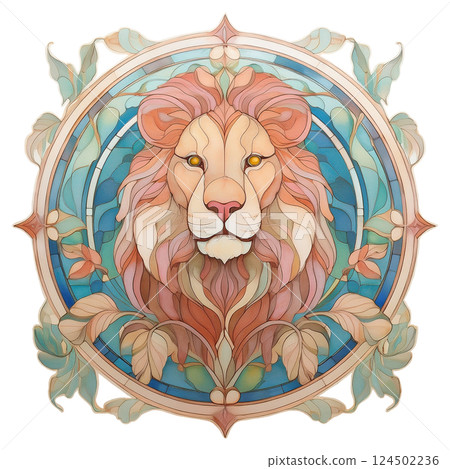 復古彩色玻璃獅子插圖1/傳單和海報材料 124502236