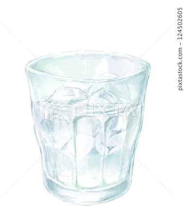 玻璃杯中冰水的水彩插圖 玻璃杯中冰水的水彩插圖 124502605