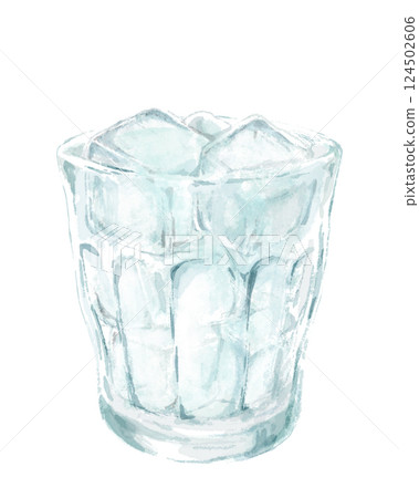 Watercolor illustration of ice in a glass 124502606