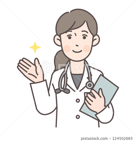 Female doctor guiding you_Medical records available Female doctor guiding you_Medical records available 124502665