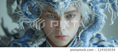 Man wearing dragon armor 124503034