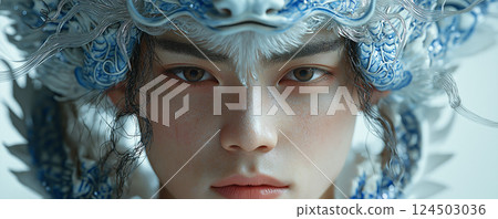 Man wearing dragon armor 124503036