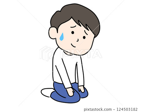 一名男子端坐著並出汗的插圖 一名男子端坐著並出汗的插圖 124503182
