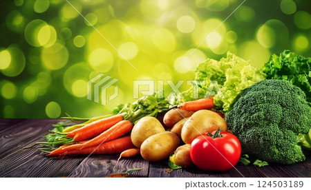 Brightly colored, colorful green and yellow vegetables 124503189