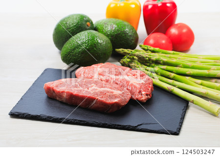 Thickly cut top sirloin steak meat 124503247