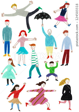 Hand-drawn illustration set of people doing various actions Hand-drawn illustration set of people doing various actions 124503318