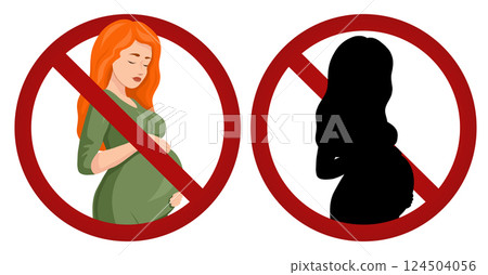 Vector set of prohibition signs with pregnant women. Do not use during pregnancy. No entry for pregnant women. Vector set of prohibition signs with pregnant women. Do not use during pregnancy. No entry for pregnant women. 124504056