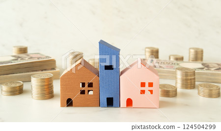 Single-family home and money, property, assets, property, residence, real estate, house 124504299