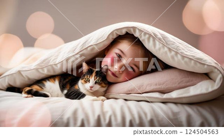 Sleeping girl and cat 124504563