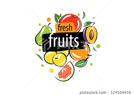 Vector logo with painted fresh fruits Vector logo with painted fresh fruits 124504939