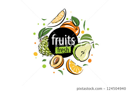 Vector logo with painted fresh fruits Vector logo with painted fresh fruits 124504940