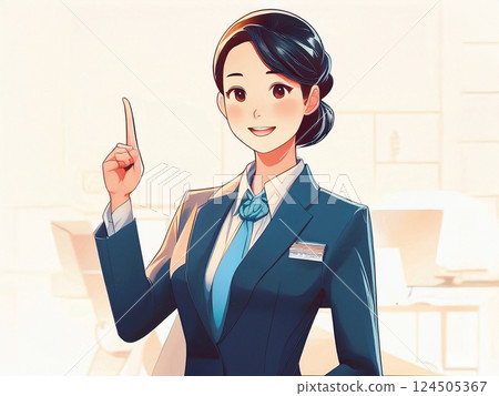 非常適合橫幅，插圖是一個女人用手指引導 124505367