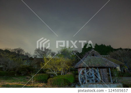 Beautiful spring starry sky at Hattoji Furusatomura Village, Bizen City, Okayama Prefecture, Japan 124505657