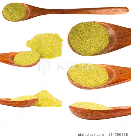Green tea powder pile isolated on white background 124506586