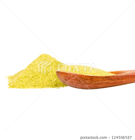 Green tea powder pile isolated on white background 124506587