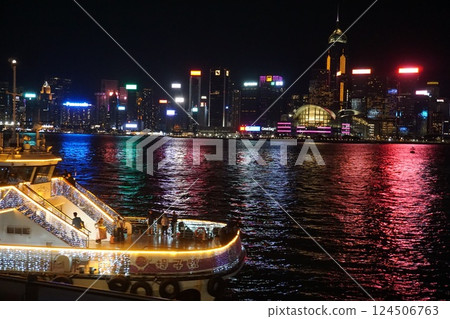 Symphony of Lights Hong Kong 2025: Night view of illuminated buildings and boats Symphony of Lights Hong Kong 2025: Night view of illuminated buildings and boats 124506763