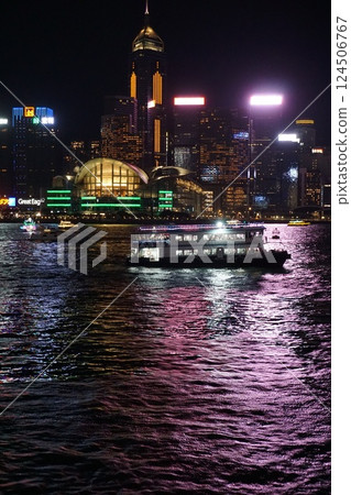 Symphony of Lights Hong Kong 2025: Night view of illuminated buildings and boats 124506767