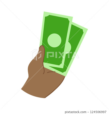 An illustration of a hand holding money. A person with green paper banknotes. Finance concept. 124506997