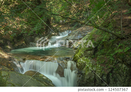 西澤溪谷的三重瀑布風景 124507367