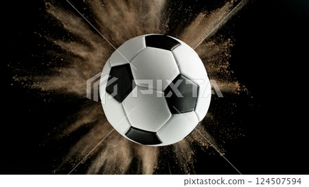 Soccer ball with coloured powder explosion. Soccer ball with coloured powder explosion. 124507594