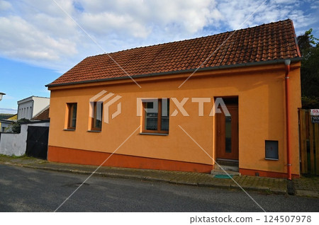 Traditional family house in a village or suburb in the Czech Republic - Europe. Traditional family house in a village or suburb in the Czech Republic - Europe. 124507978