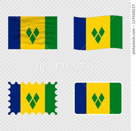 Saint Vincent and the Grenadines national flag in four different styles. 124508237