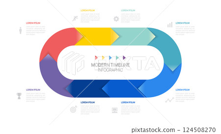 Infographic flow chart arrow business template with icons and 8 options or steps vector design. Infographic flow chart arrow business template with icons and 8 options or steps vector design. 124508270