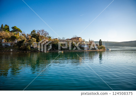 Monastery of St. Michael the Archangel on island in Kotor bay in Montenegro 124508375
