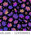 Seamless pattern of maple leaves and insects 124508401