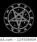 pentagrams with mystical signs of the zodiac 124508404