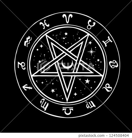 pentagrams with mystical signs of the zodiac pentagrams with mystical signs of the zodiac 124508404