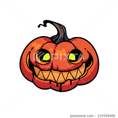 Orange cartoon smiling halloween pumpkin isolated on white background Orange cartoon smiling halloween pumpkin isolated on white background 124508406