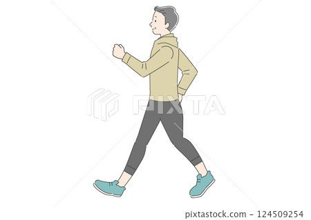 Illustration of a middle-aged man walking Illustration of a middle-aged man walking 124509254