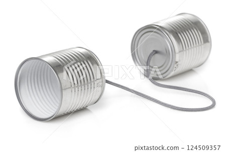 Tin cans telephone on white Tin cans telephone on white 124509357