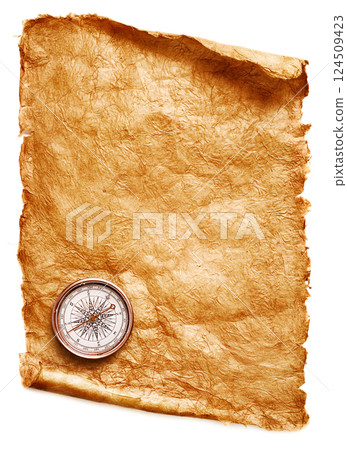Paper scroll and compass Paper scroll and compass 124509423