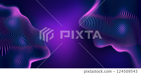 Two abstract faces emerge from colorful waves against a vibrant background, creating a dreamlike atmosphere full of energy and movement. The colors blend seamlessly. 124509543