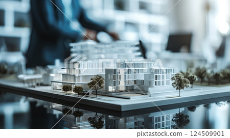 Architectural Model of Modern Urban Buildings on Display 124509901