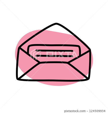 Doodle Open envelope with letter icon or logo, hand drawn with thin black line 124509934