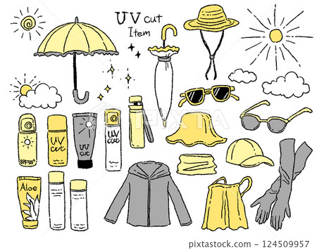 Illustration set of UV protection goods (yellow x gray) 124509957