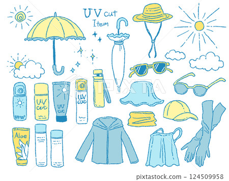 Illustration set of UV protection goods (yellow x blue) 124509958