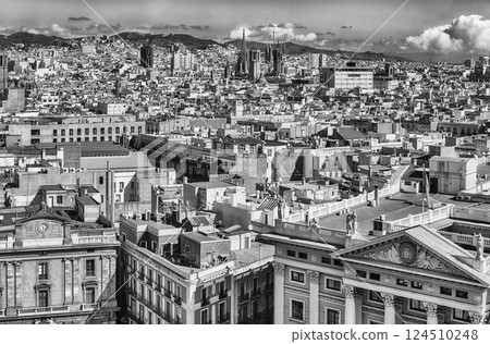 Aerial view of the Gothic Quarter, Barcelona, Catalonia, Spain 124510248
